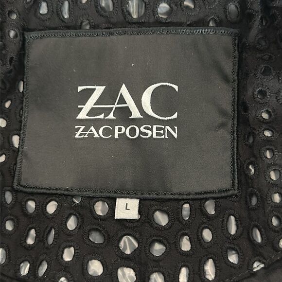 ZAC POSEN Women's Black Hooded Perforated Trench Coat Zip Front size L - Picture 14 of 15